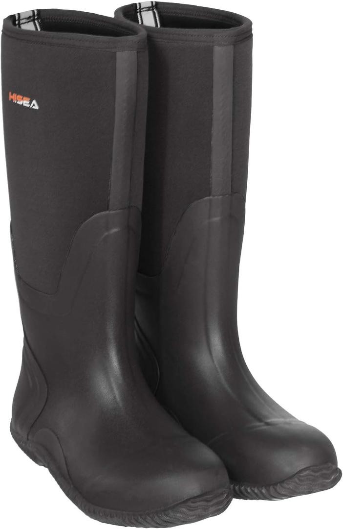 HISEA Men's Rain Boots, Waterproof Durable Insulated Rubber Boots for Men, 5 mm Neoprene Outdoor Mud Fishing Hunting Boots for Multi-Season (Black, Camo & Brown) (13)