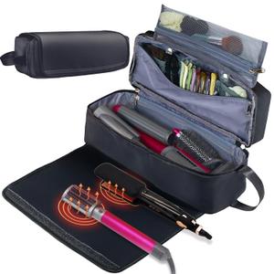 Hair Tools Travel Bag with Heat Resistant Mat Hair Styling Accessories Storage Case for Hair Dryer Flat Iron Straightener Curling Iron Haircare Accessories Travel Essentials for Women (Black)