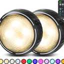 LED Puck Lights with Remote Control, Battery Operated Wireless Closet Lights, Under Cabinet Lighting Stick on Tap Push Light, Color Changing Under Counter Light for Kitchen, 2 Pack - Black