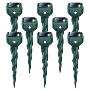 Mole Repellent Solar Powered, 8 Pack Snake & Skunk Repellent for Yard, IP 65 Waterproof Ultrasonic Deterrent Stakes, Get Rid for Rabbit, Gopher, Vole, Chipmunk, Deer, Groundhog for Lawns Garden