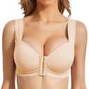 Front Close Bras for Women Wirefree Push up Bra Smooth Back Seamless (38C, Beige)