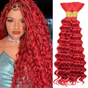20 Inch Deep Wave Bulk Hair for Braiding 2 Bundles 200G Red Curly Braiding Hair for Boho Braids Curls 100g/Bundles Micro Twist No Weft Wet and Wavy Halloween Bohemian Braiding Hair Extensions