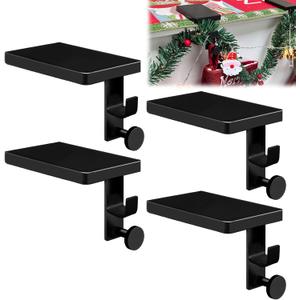 4 Pcs Black Garland Hangers for Mantle, 2 in 1 Mantle Weighted Christmas Stocking Hanging Hooks Stocking Holder with Double Sided Tape -Each Mantle Holder Has Two Hooks for Dual Purpose (Black-4 Pcs)