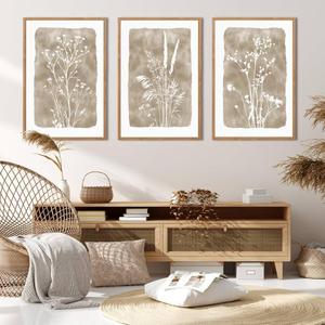 ANHUIB Framed Beige Botanical Canvas Wall Art 24 * 36 Inch Neutral Floral Wall Decor Vintage Flower Farmhouse Artwork for Living Room Bedroom Office Set of 3