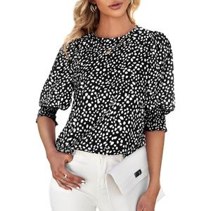 Teurkia Women's Polka Dot 3/4 Sleeve Blouse Tops Ladies Casual Office Work Crew Neck T-Shirt, M