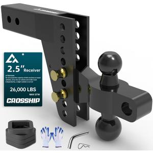Adjustable Drawbar Trailer Hitch - Fits 2.5'' Receiver, 6'' Drop/Rise Ball Mount, Solid Dual Ball (2" x 2-5/16") Tow Hitch 26,000 LBS GTW, Heavy Duty Truck with Pin for Class III & IV