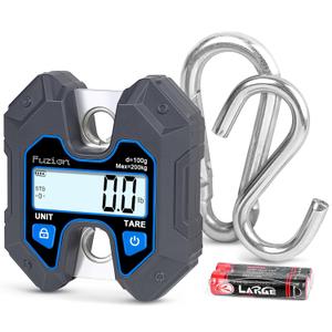 Fuzion Mini Crane Scale - Hanging Scale 440lb/200kg/1960N, Deer Scale Hanging with Large LCD Display, Hold & Tare Functions, No Assembly Needed (Grey+Blue)