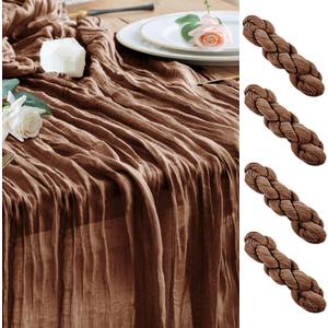 Wokceer Cheesecloth Table Runner 4Pack 10FT Brown Boho Gauze Cheese Cloth Table Runner for Party Long Rustic Sheer Table Runners for Baby Bridal Shower Wedding Easter Table Decor
