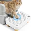 Cat Litter Box Step Ramp, Cat Litter Catcher Mat with Wooden Feet, Filter Function, Pedal Stool for Self-Cleaning Litter Box, Ideal for Kitten & Elderly Cats (White)
