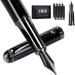 Fountain Pen-Smooth Writing Metal Water Pen with Gift Case Fine Nib Consistent Ink Flow Luxury Pen for Nice Pens Includes a Calligraphy Nib 8 Cartridges a Ink Refill Converter(Grey)