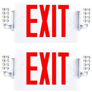 Sunco Exit Signs With Emergency Lights, Two Adjustable LED Lights With Backup Battery, Red, 94V-0 Fire Resistant, 120-277V, Wall Or Ceiling Mount, Commercial Grade UL 2 Pack.