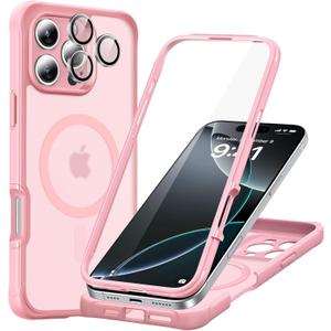 ESR for iPhone 16 Pro Case, Compatible with MagSafe, Full-Body Military-Grade Drop Proof Case with Built-in 9H+ Tempered Glass Screen Protector, Armor Series, Frosted Pink