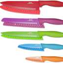 G.a HOMEFAVOR Knife Set, 5-piece Colored Knife Set Nonstick Coated with 5 Knife Sheath Covers