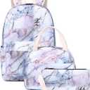Bluboon Teen Girls School Backpack Kids Bookbag Set with Lunch Box Pencil Case Travel Laptop Backpack Casual Daypacks (Marble) (Large)