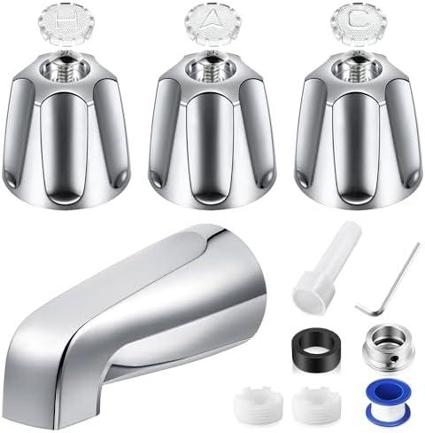 Enhon 3 Handle Shower Faucet Set Compatible with Pfister Verve Bath Tub Tool, Shower Knob and Bathtub Faucet Fits 1/2'', 3/4'' IPS Connection With 4 in 1 Spout Adapter Assembly Tool(Polished Chrome)