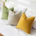 SINYASAN Mustard Fall Chenille Throw Pillow Covers 18x18 Inch Set of 2, Green Soft Velvety Pillow Covers Colorful Square Fuzzy Cushion Covers for Boho Farmhouse Living Room Bed Neutral Decor