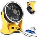 Fan Compatible with DeWalt 20V Battery Portable Jobsite Camping Fan with Infinite Speed Control USB-C and USB Charging, Hook, Handle 270 Tilt 4.5H Max Runtime for Outdoor Use Battery Not Included