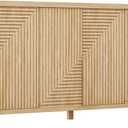 Buffet Cabinet with Storage, Fluted Sideboard Wood Accent Cabinet, Large Kitchen Buffet Storage Boho Console for Dining Room, Living Room, Entryway, Hallway - Natural Wood, 4 Doors