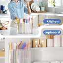 Straw Holder for Cabinet Door - Strong Magnetic Detachable Bottom, Easy to Clean, Dual Use (Countertop/Cabinet), Fits Various Sizes & Irregular Straws (Transparent)