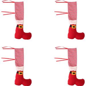 4 Pcs Christmas Tables Chair Socks, Santa Style Elf Legs Chair Leg Socks, Furniture Floor Protectors for Tables Chairs, Holiday Party Home Christmas Chairs Decoration