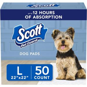 Scott Pet Guard Dog Pads - Large Dog Training Pee Pads, 12 Hour Absorbent Odor Control - 22" x 22" - 50 Pack
