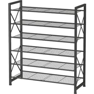 MILEFA 6 Tier Metal Shoe Rack, Tall Shoe Shelf Holds 30 Pairs, Vertical Shoe Organzier for Entryway, Garage, Closet, Front Door.