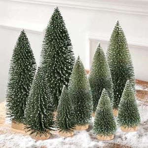9Pcs Mini Christmas Trees Christmas Decor Artificial Christmas Decorations with 4 Sizes, Christmas Tree Bottle Brush Trees Christmas Table Decorations (Dark Green Two-Tone)