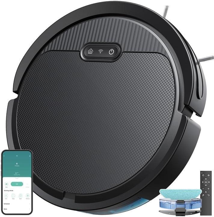V3 Robot Vacuum 3 in 1 Robot Vacuum Cleaner, Self-Charging, 120 Min Runtime, 5000Pa, 2.99" Thin, Support 2.4GWifi/ Alexa/App, for Pet Hair,Carpet,Hard Floor (Black)
