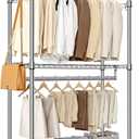 Heavy Duty Rolling Garment Rack 3 Tiers Adjustable Wire Shelving Clothes Rack with 2 Rods and Side Hooks,Storage Closet Clothing Rack with Wheels Chrome 15.7" D x 29.5" W x 74.5" H