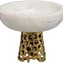 IHI EST. 1986 White Marble on Gold Aluminum Base - 6 x 7 Inch Decorative Pedestal Serving Bowl