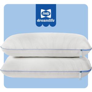 Sealy Dreamlife Queen Size Memory Foam Cooling Pillow with Surface Guard Technology, Removable Machine-Washable Cover, White (2 Pack)