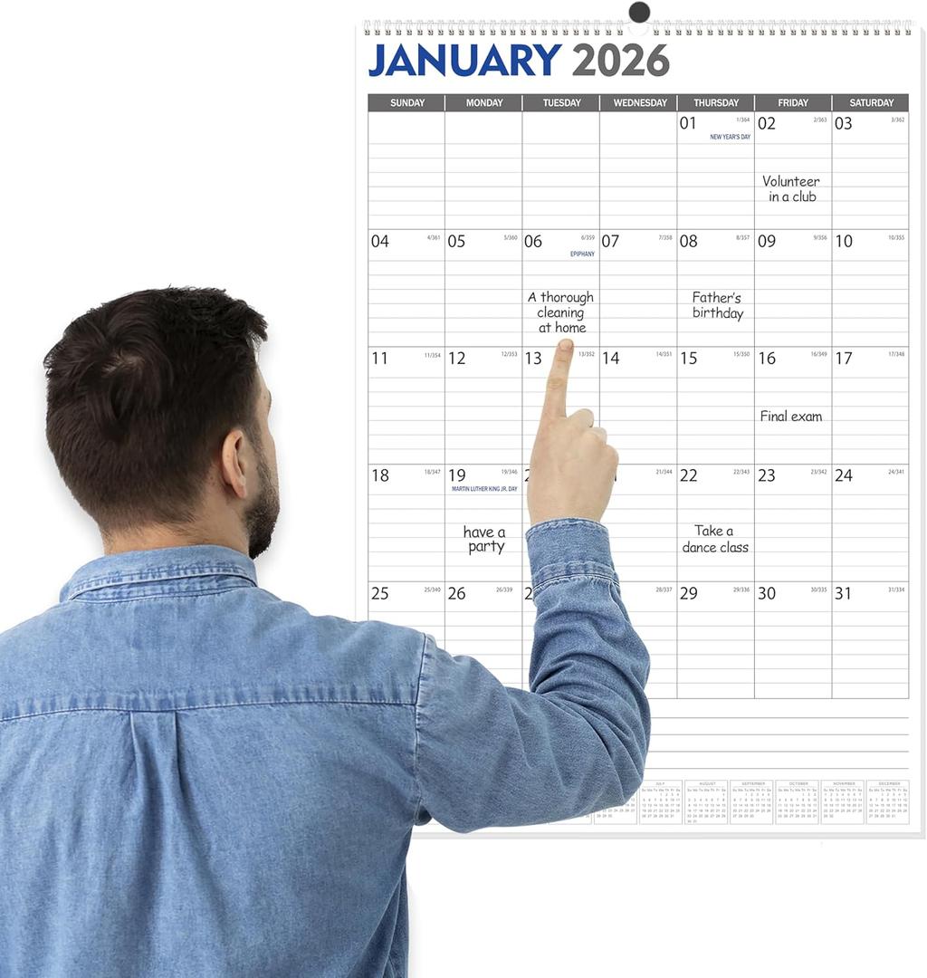 GuassLee Large Wall Calendar 2026-2027, 22"x15" Vertical Wall Calendar 2026, Jan. 2026 to Jun. 2027, 18-Month Paper Hanging Planner Wall with Julian Date for Office Home Planning & Organizing