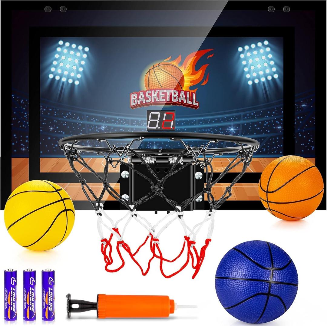 Indoor Basketball Hoop Boys Gifts for Teens Door Room Basketball Hoop Mini Hoop with Scoreboard, 3 Balls and Batteries Basketball Toys for 8 9 10 11 12