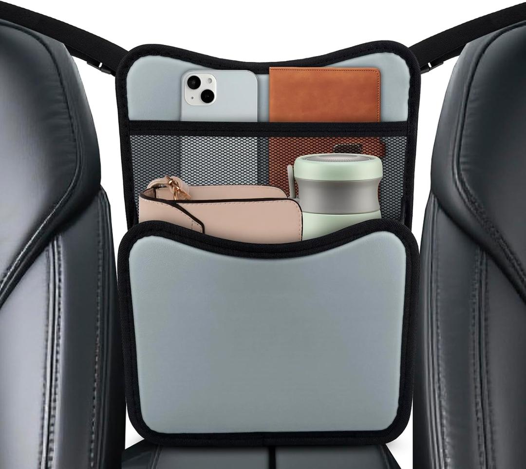 vvag Car Organizer Storage Between Seats,Leather Large Capacity Auto Handbag Holder,Automotive Console Pocket Purse for Snack Phone Document Storages,Auto Interior Accessories (Grey)