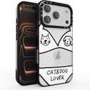 for iPhone 17 Pro Case with Lanyard, [6.6ft Military-Grade Drop Tested] Shockproof Phone Cover, 1.8mm Raised Camera Protection, White Playful Cat & Dog in Bikini Pattern