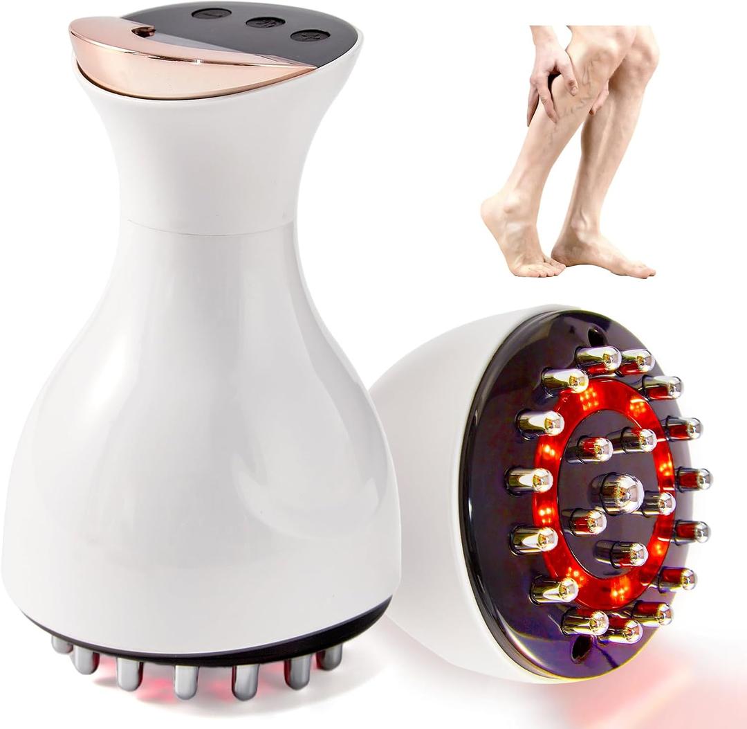 Leg Massager for Circulation and Pain Relief, Lymphatic Drainage & Varicose Veins Support - Calf, Foot & Knee Massager with Soothing Pulse, Heat, Light & Vibration - White