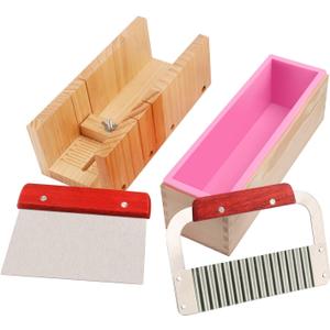 Premium Soap Making Kit with 42oz Silicone Molds & Wooden Box & Two Cutter, Complete Crafting Set for Pour or Cold Process Soap, by GNIEMCKIN