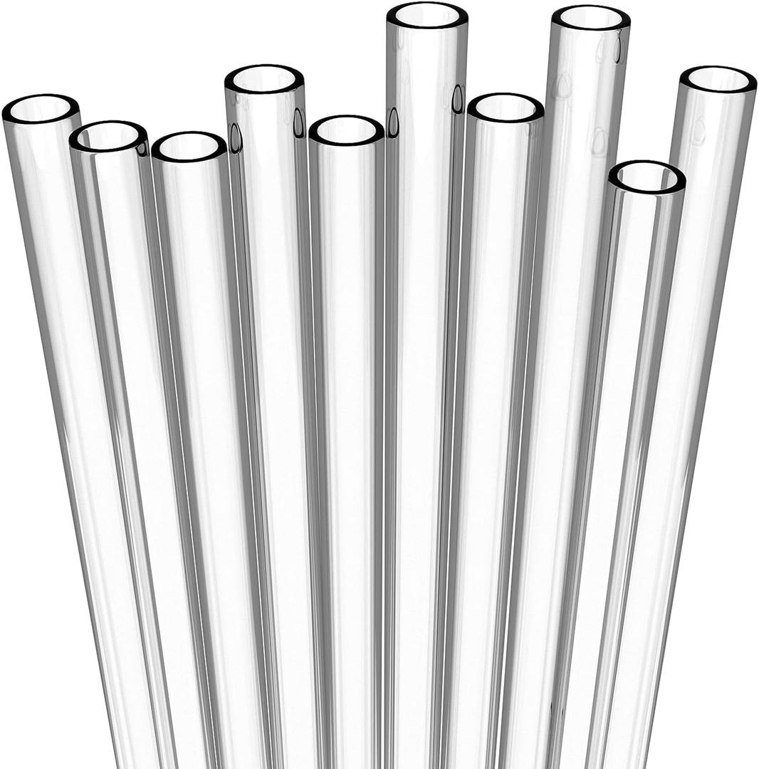 10 Long Clear Straws - Hard Clear Plastic Reusable Drinking Straws + Sturdy Cleaning Brush - for Tumblers, Mason Jars, Milkshakes and Smoothies - Dishwasher Safe BPA Free (Medium Width / Long 9" / 10 count, Transparent)