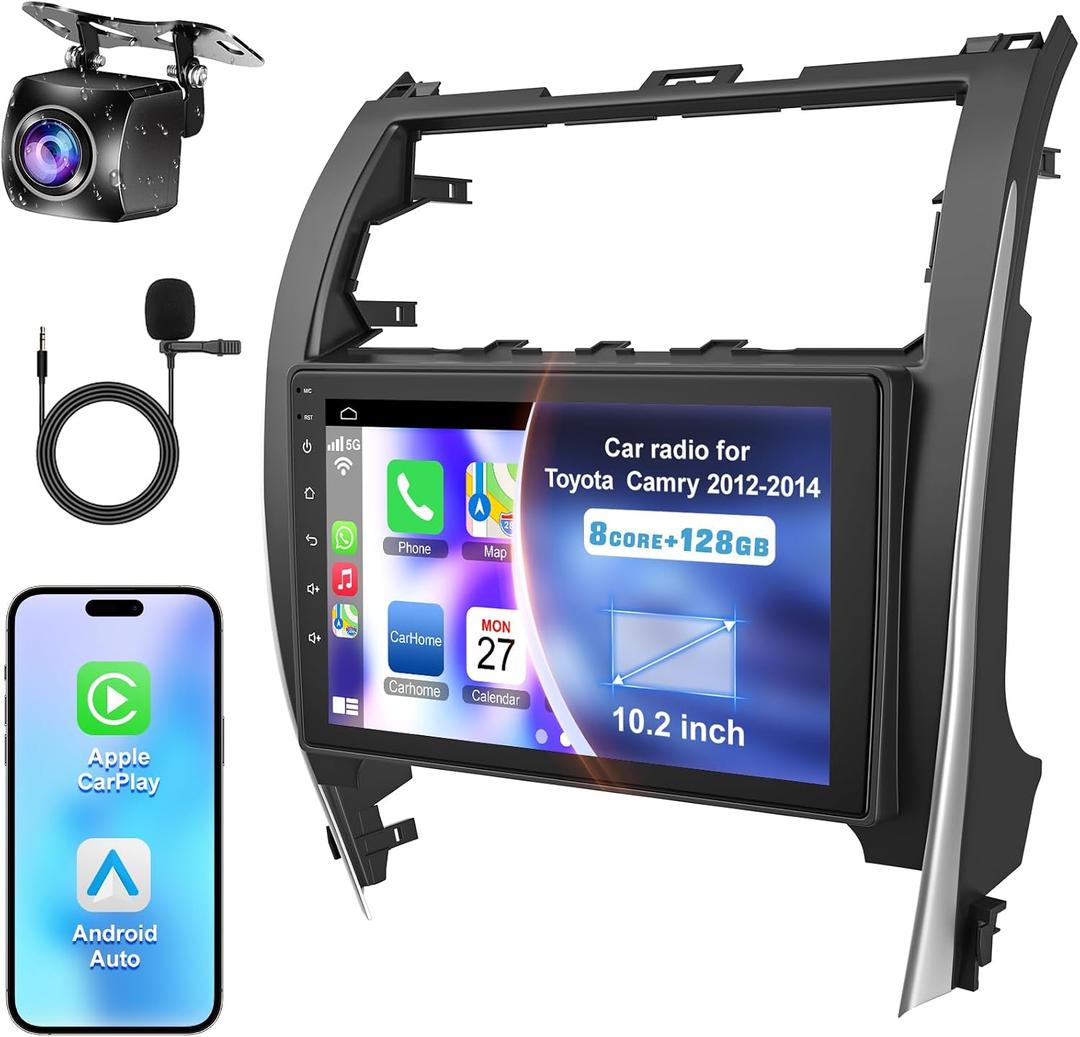 (8Core + 128GB) QLED Touch Screen Car Radio for Toyota Camry 2012 2013 2014 | QLED Touch Screen,Wireless Carplay&Android Auto&Mirrolink, FM Radio, GPS Navigation,DSP,Back-up Camera,Blutooth,SWC