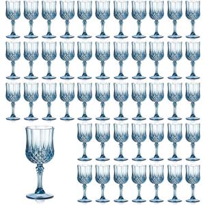 XUWAIDSGN 7oz Plastic Vintage Wine Glasses Drinking Glasses Unbreakable Wedding Glassware Crystal Water Goblets Reusable Drinkware Vintage Champagne Flutes (48, Blue)