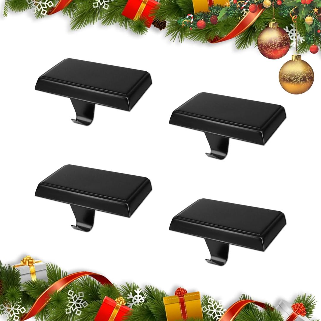 Set of 4 Christmas Weighted Stocking Holders for Fireplace Mantle  Heavy-Duty Xmas Low-Profile Stocking Hangers & Ornament Hooks for Countertops, Tables, and WindowsPerfect Holiday Decor(Black)