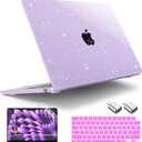 Tuiklol Compatible with New MacBook Air 15 inch Case 2023 M2 Clip, Model A2941 Hard Shell Case with Keyboard Cover & Screen Protector & OTG Adapter with Air 15.3 M2 Cover,Sparkly Purple