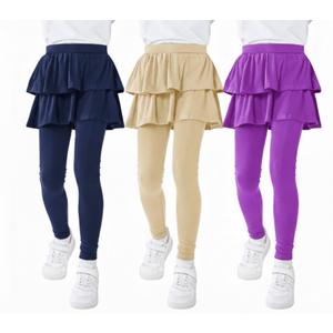 Resinta 3 Pack Girls School Uniform Pants Girls Leggings with Skirt Winter Warm Leggings 4-14 Years (9-10 Years, Purple, Navy, Khaki)