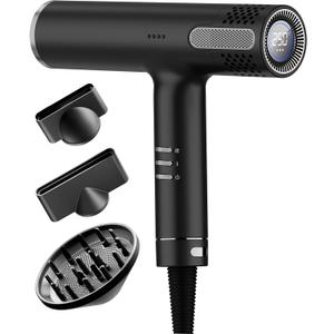 Lanvier Hair Dryer with Diffuser, Professional Ionic Blow Dryer for Women, Compact Lightweight Design Fast Drying, Intelligent 4 Heats, 3 Airflow Control, LCD Display, Cool Shot for Curly & All Hairs