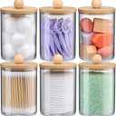 6-Pack Bamboo Qtip Holders - Bathroom Storage for Cotton Balls, Swabs, Pads, Floss