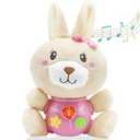 HAPTIME Baby Bunny Musical Toys, Newborn Girl Soft Plush Stuffed Animal, Infant Light Music Tummy Time Toy, 1st Birthday Baby Girl Shower Gift for 0 1 3 6 9 12 18 Month Toddler