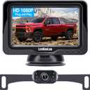 Backup Camera Easy Setup Plug-Play: HD 1080P No-Delay Waterproof - Clear Night Vision Rear View Camera with Monitor for Car Truck SUV - LK3 (Black-One Pack)
