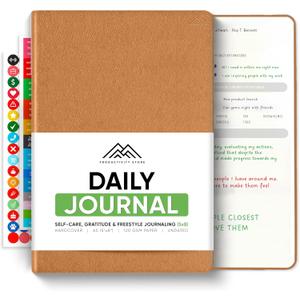 Journal For Men & Women - Gratitude Journal & Self Care Journal With Prompts - A5 Journaling Notebook - Brown - Productivity Store (Leather)