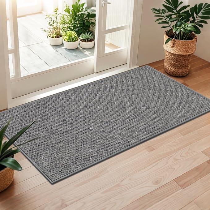 LEKEEPGO Door Mat 24"x47", Non Slip Washable Indoor Door Mat, Light Grey