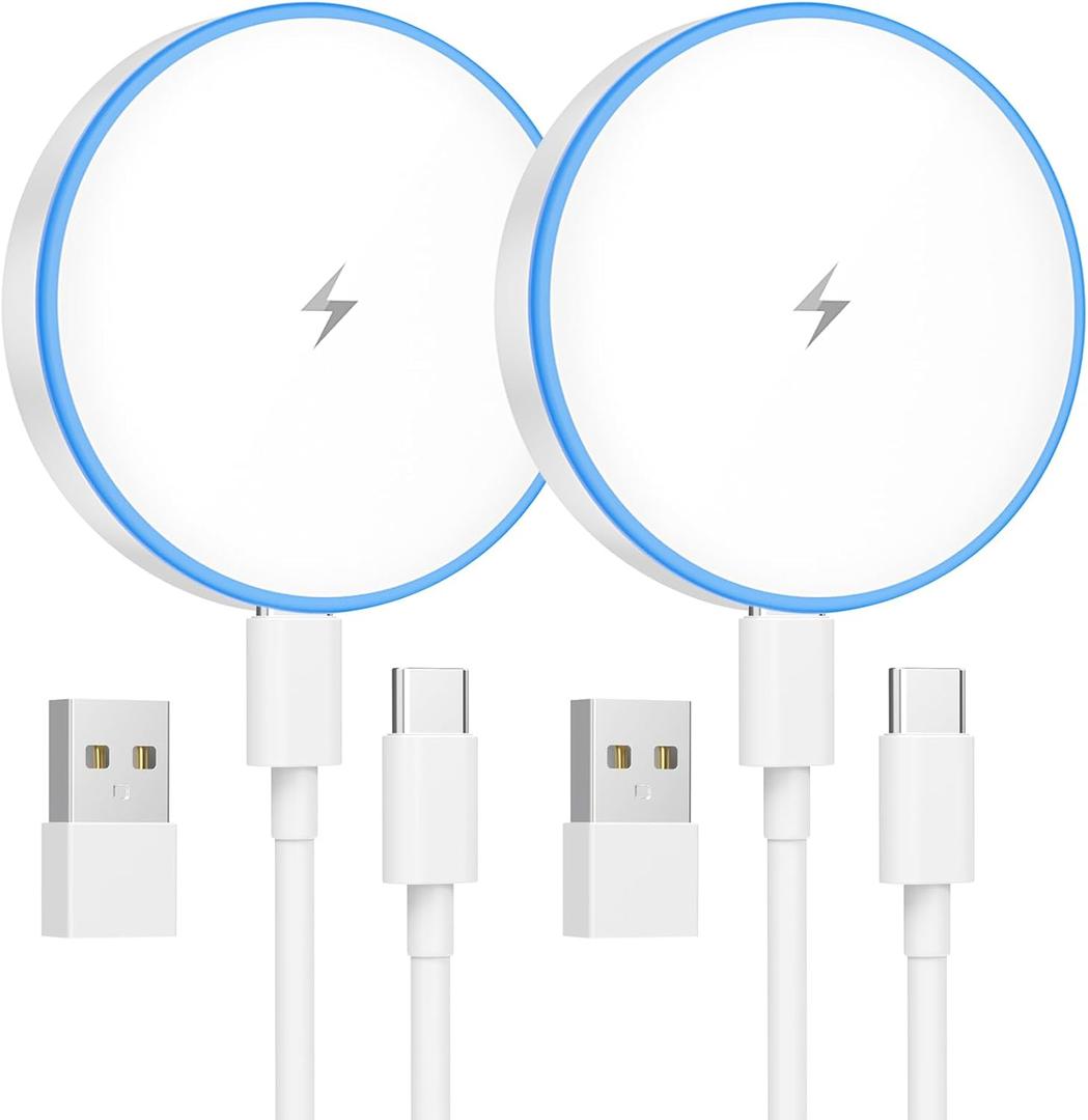 MagSafe Charger 2 Pack 15W Magnetic Wireless Charger Fast Charging Pad Compatible with iPhone 17/16/15/14/13/12 Series & AirPods 4/3/2/Pro Magnetic MagSafe Charging Pad with Dual Ports